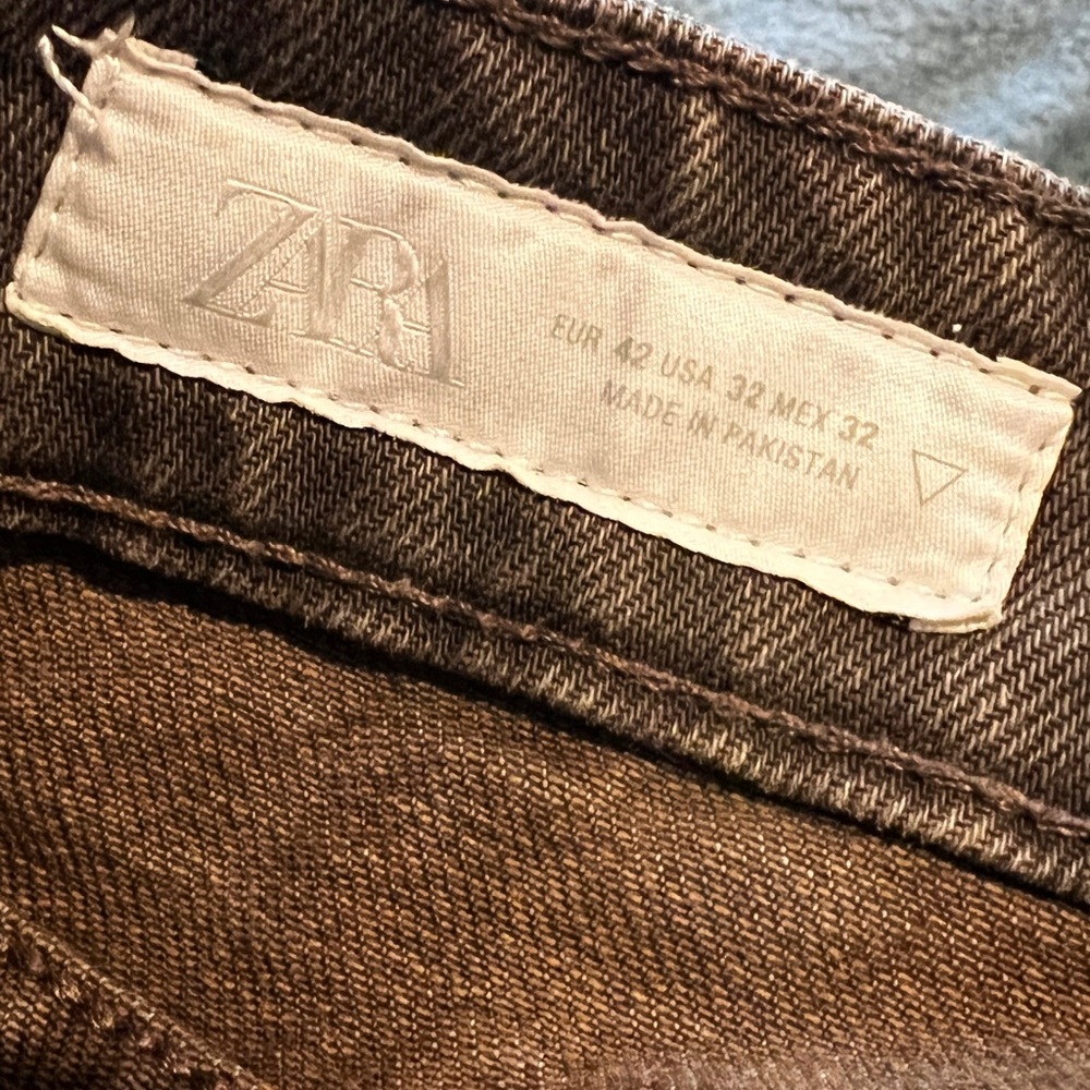 Zara Dark Brown/Taupe wide Straight-Leg Pants - Picture 7 of 9